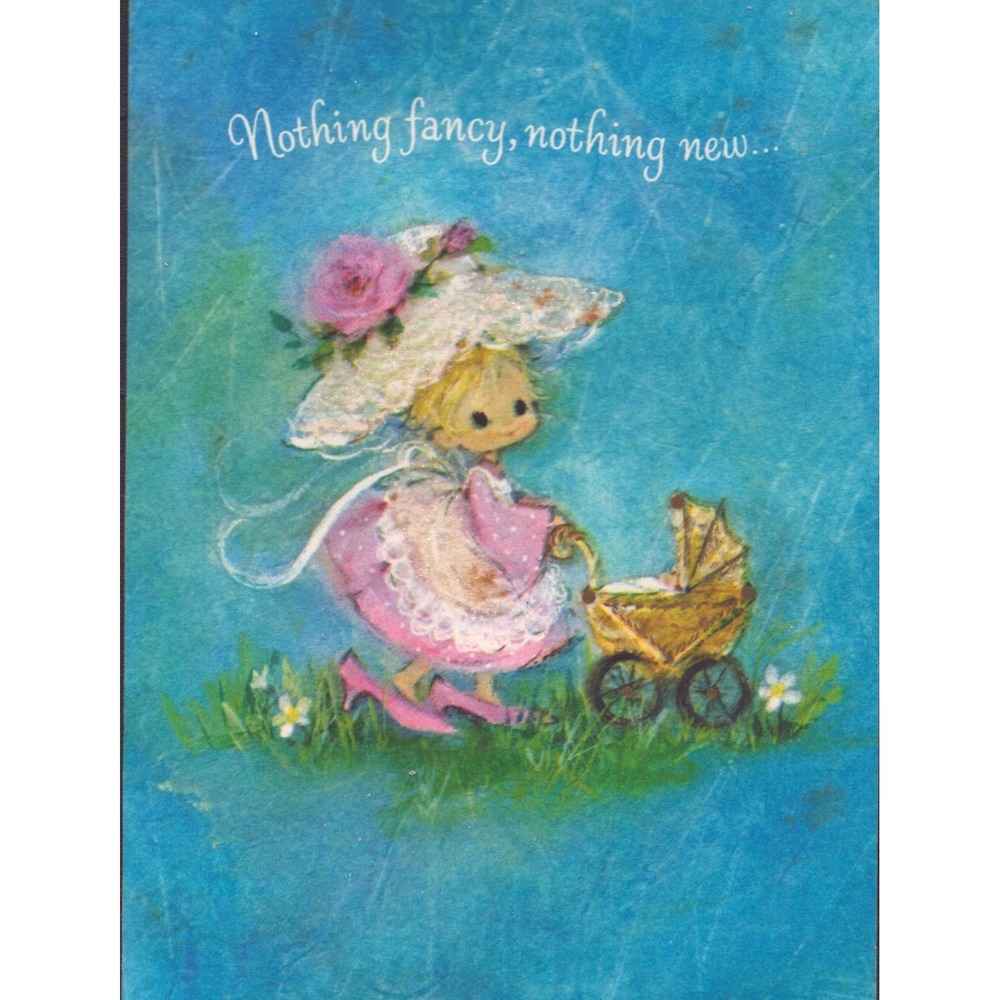 Vintage 1969 Hallmark Charmers Mother's Day Card Girl Baby Carriage Used